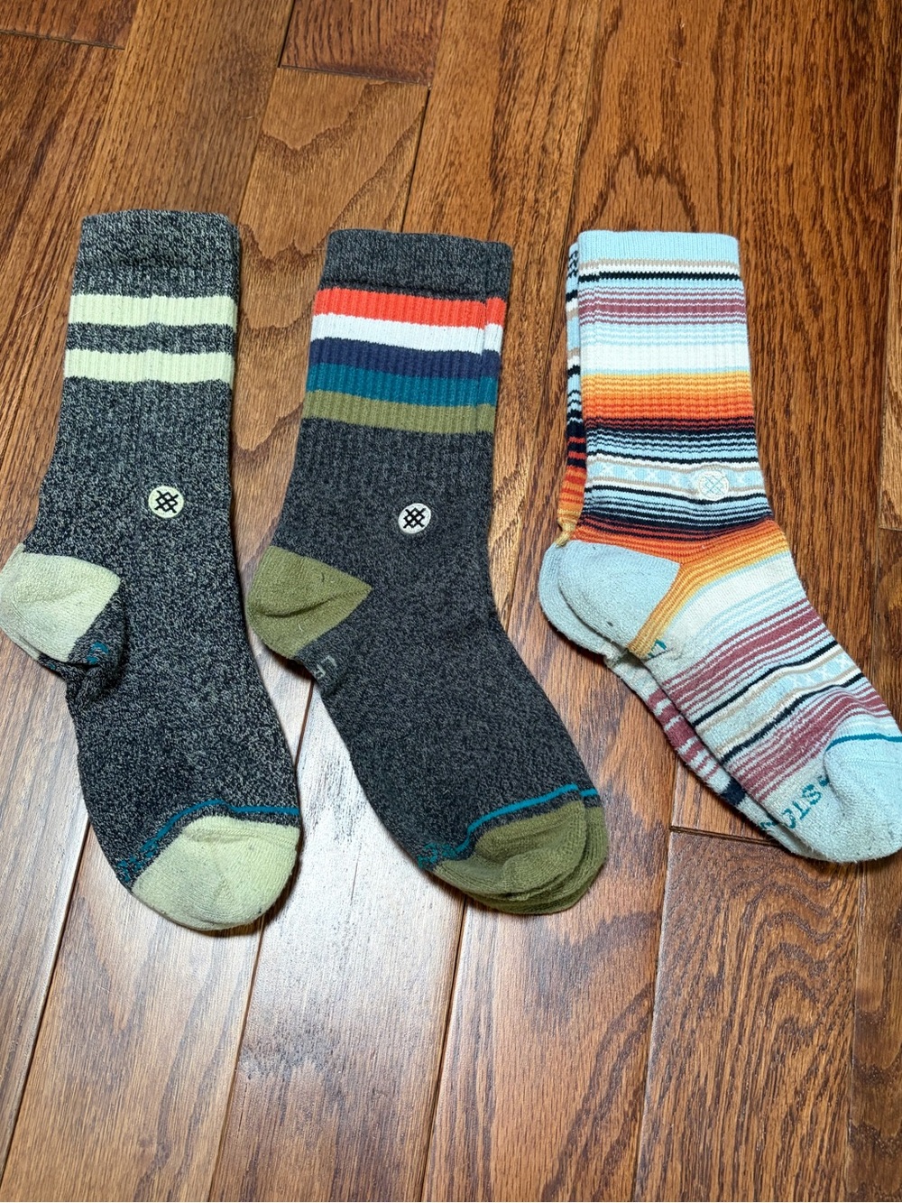 Stance Men’s Crew Socks - Charcoal Gray, Olive & Multicolor Stripe - Bundle of 3